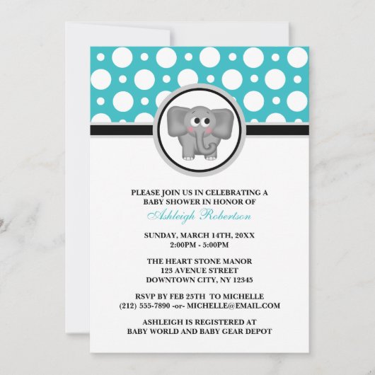 Invitation Baby shower Polka Dot Turquoise (Devant)