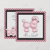 Invitation Baby Shower Poodle Rose (Devant / Derrière)