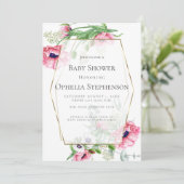 Invitation Baby shower | Poppies d'aquarelle rose (Debout devant)