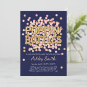 Invitation Baby shower Poppin Bouteilles Confetti Navy Rose (Debout devant)