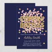 Invitation Baby shower Poppin Bouteilles Confetti Navy Rose (Devant / Derrière)
