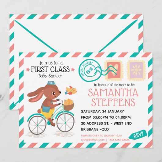 Invitation Baby shower postal de livraison spéciale (Devant / Derrière)