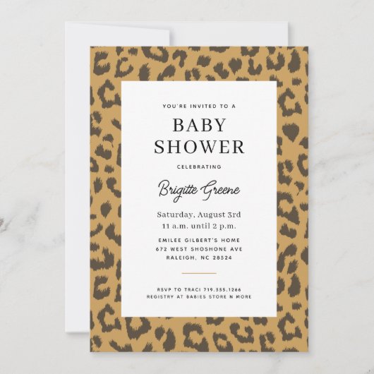 Invitation Baby shower Poster de animal beige et Brown (Devant)