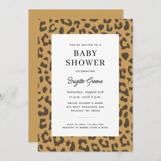 Invitation Baby shower Poster de animal beige et Brown (Devant / Derrière)
