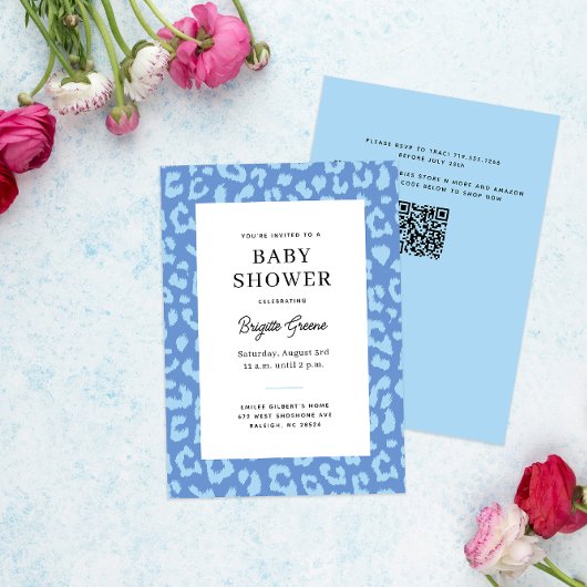 Invitation Baby shower Poster de animal Blue Leopard