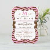 Invitation Baby shower Poster de animal Brown, Pink Zebra Str (Debout devant)