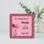 Invitation Baby shower Poster de animal de Giraffe rose (Debout devant)