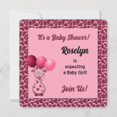 Invitation Baby shower Poster de animal de Giraffe rose (Devant)