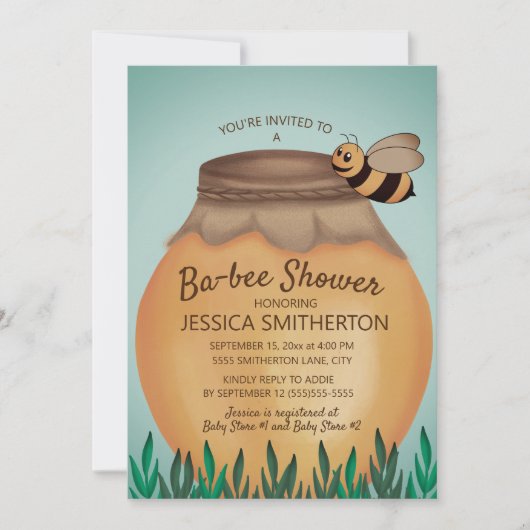 Invitation Baby Shower Pot de Miel et Bébé Abeille (Devant)