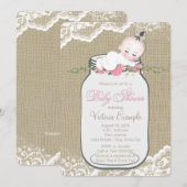Invitation Baby Shower Pot Mason Burlap (Devant / Derrière)