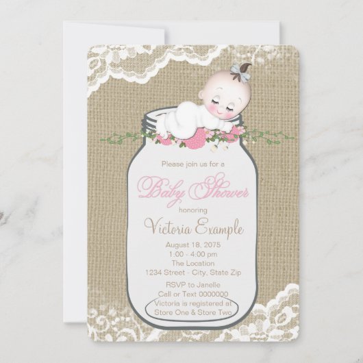 Invitation Baby Shower Pot Mason Burlap (Devant)