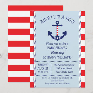Invitation Baby shower pour Ancres patriotiques nautiques