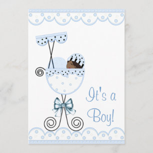 Invitation Baby shower pour bébé afro-américain garçon bleu e