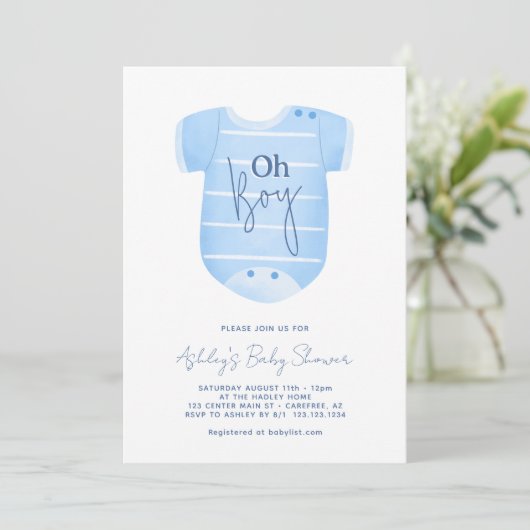 Invitation Baby shower pour bébé bleu (Debout devant)