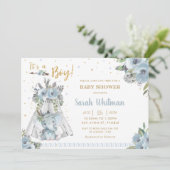 Invitation Baby shower pour bébé bleu bleu bleu de Cute Eleph (Debout devant)