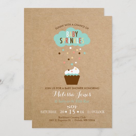 Invitation Baby shower pour bébé Cupcake (Devant / Derrière)