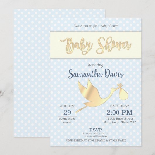 Invitation Baby shower pour bébé en Bouche d'or (Devant / Derrière)