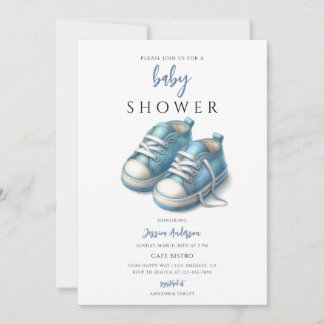Invitation Baby-Shower pour Bébé Garçon avec des Bottines Ble