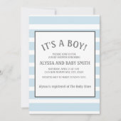 Invitation Baby shower pour bébé garçon rayé bleu bébé (Devant)
