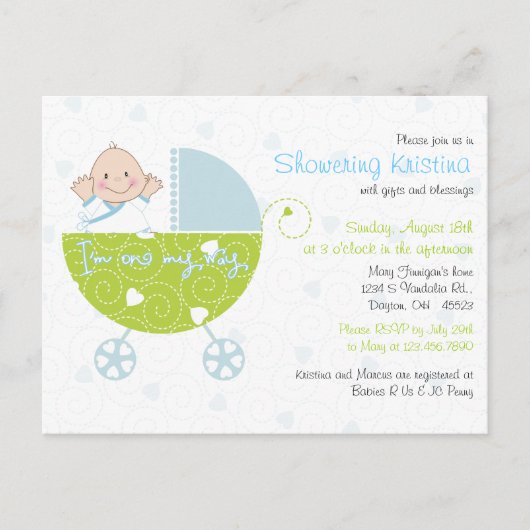 Invitation baby shower pour bébé garçon transport  (Devant)