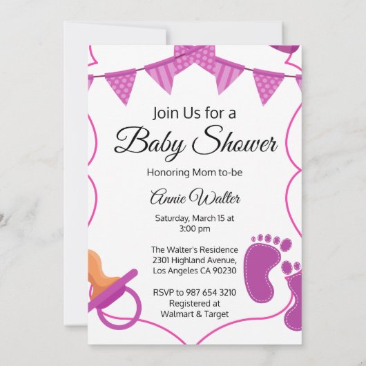 Invitation Baby shower pour bébé rose (Dos)