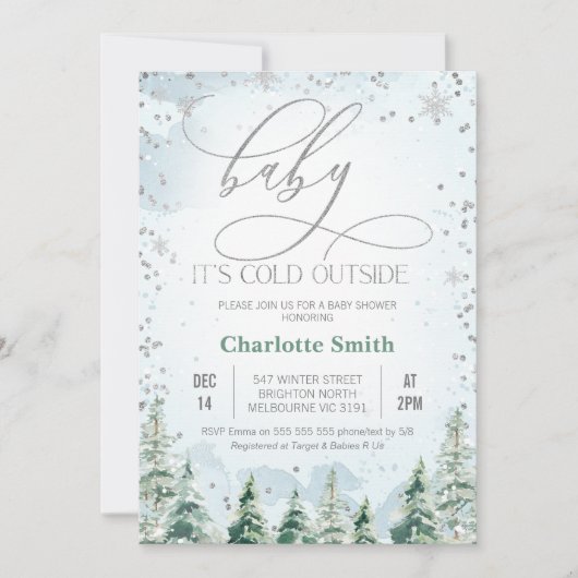 Invitation Baby shower pour bébé sauvage d'hiver (Devant)