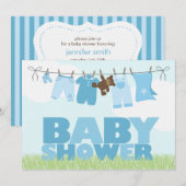Invitation Baby shower pour bébés de vêtements {blue} Boys (Devant / Derrière)