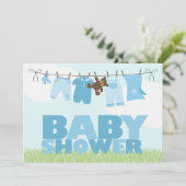 Invitation Baby shower pour bébés de vêtements {blue} Boys (Debout devant)