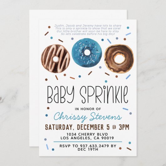Invitation Baby shower pour bébés Donut Sprinkl (Devant / Derrière)