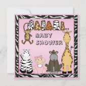 Invitation Baby shower pour bébés filles et animaux de Safari (Devant)