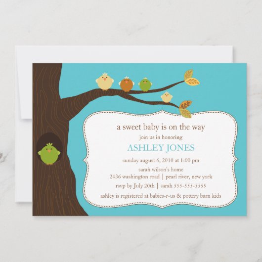 Invitation Baby shower pour bébés oiseaux (Devant)