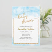 Invitation Baby shower pour Boy Blue Watercolor Parties scint (Debout devant)