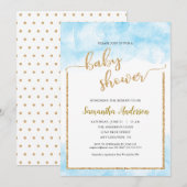 Invitation Baby shower pour Boy Blue Watercolor Parties scint (Devant / Derrière)