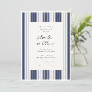 Invitation Baby Shower pour Couple à Rayures Bleu Marine