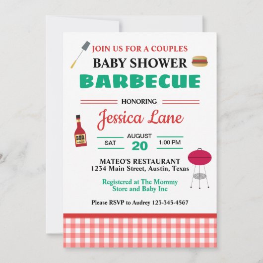 Invitation Baby Shower pour couples BBQ (Devant)