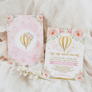 Invitation Baby shower pour filles à ballon à air chaud vers