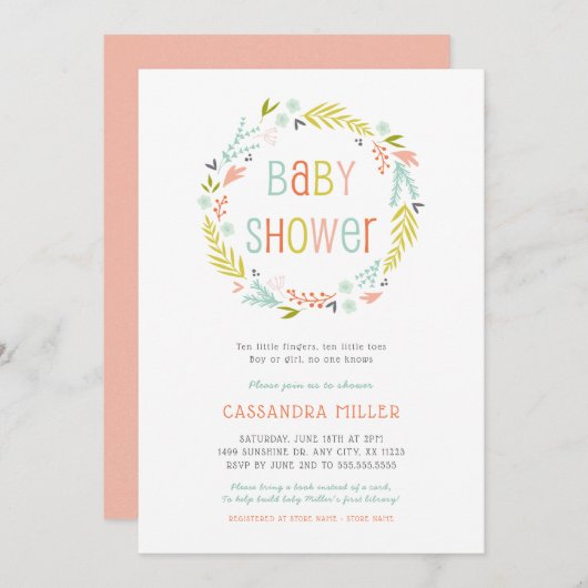 Invitation Baby shower pour filles de germes de printemps (Devant / Derrière)