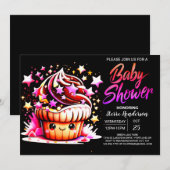 Invitation Baby shower pour filles de petit muffin imprimable (Devant / Derrière)