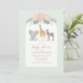 Invitation Baby shower pour filles Safari Animaux (Debout devant)