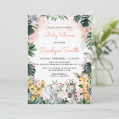 Invitation Baby shower pour filles Safari Animaux (Debout devant)