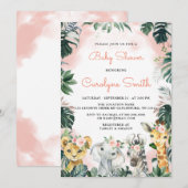 Invitation Baby shower pour filles Safari Animaux (Devant / Derrière)