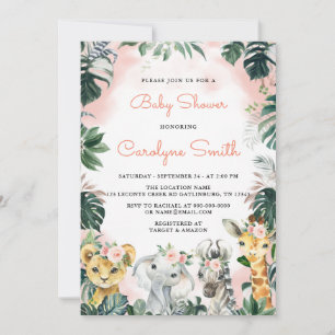 Invitation Baby shower pour filles Safari Animaux