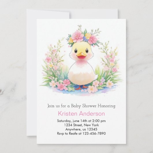 Invitation Baby shower pour filles Sunshine and Ducklings (Devant)