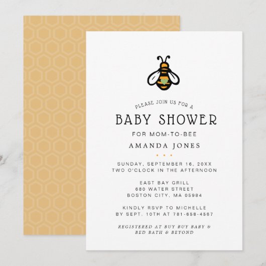 Invitation Baby Shower pour future maman abeille moderne (Devant / Derrière)
