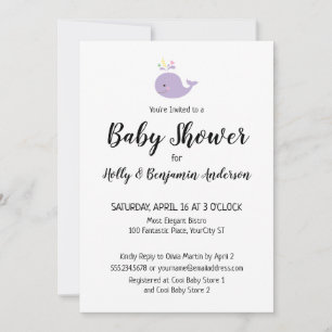 Invitation Baby-Shower pour futurs parents Simple Baleine Lav