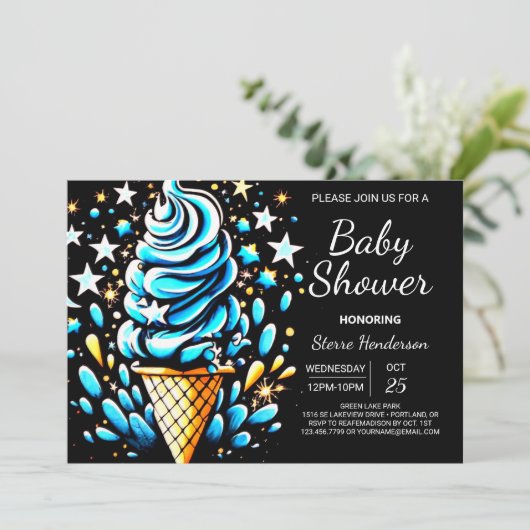 Invitation Baby shower pour garçon à la crème glacée Scoop nu (Debout devant)