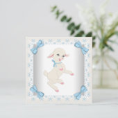 Invitation Baby shower pour garçon avec agneau bleu mignon (Debout devant)