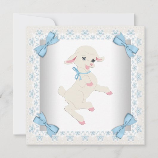 Invitation Baby shower pour garçon avec agneau bleu mignon (Devant)