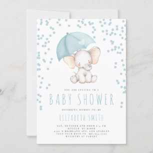 Invitation Baby shower pour garçon avec pluie d'éléphant bleu