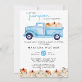 Invitation Baby shower pour garçon bleu Citrouille Camion (Devant)